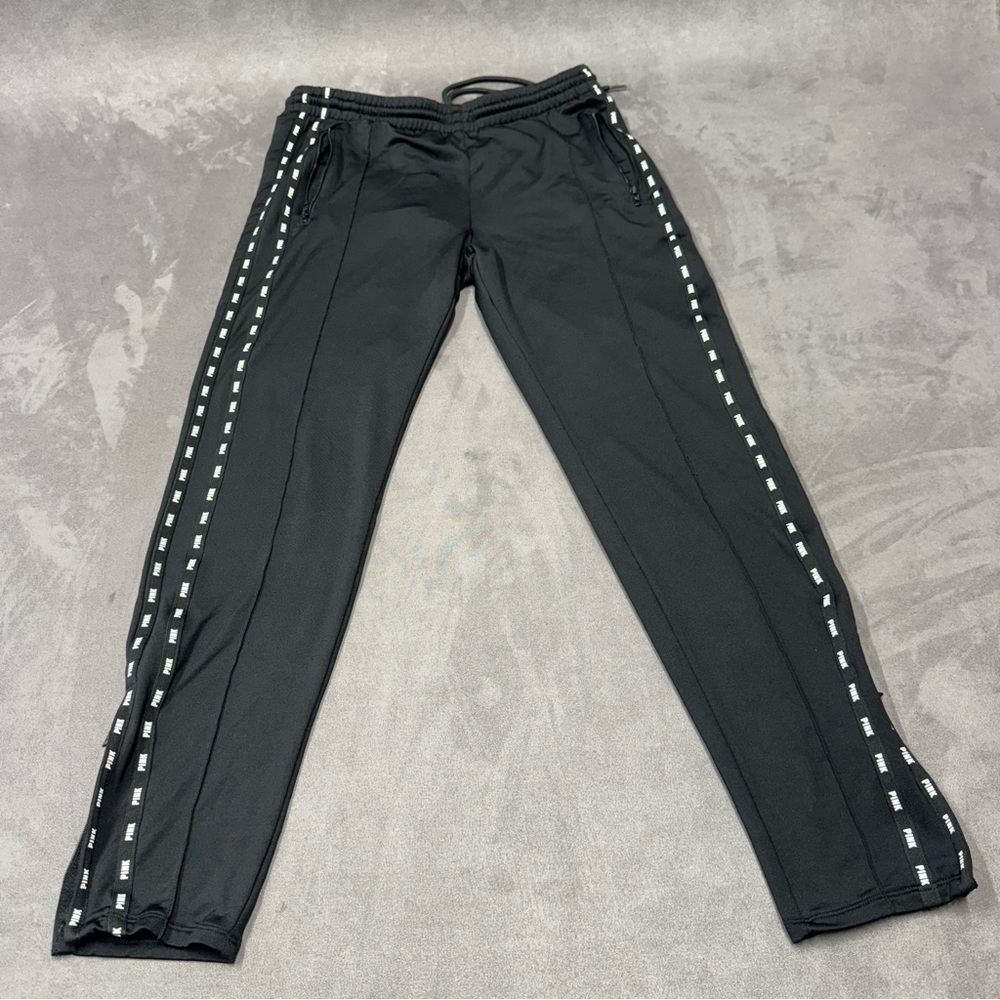PINK Victoria's Secret skinny track Black Pants athletic white side women’s M